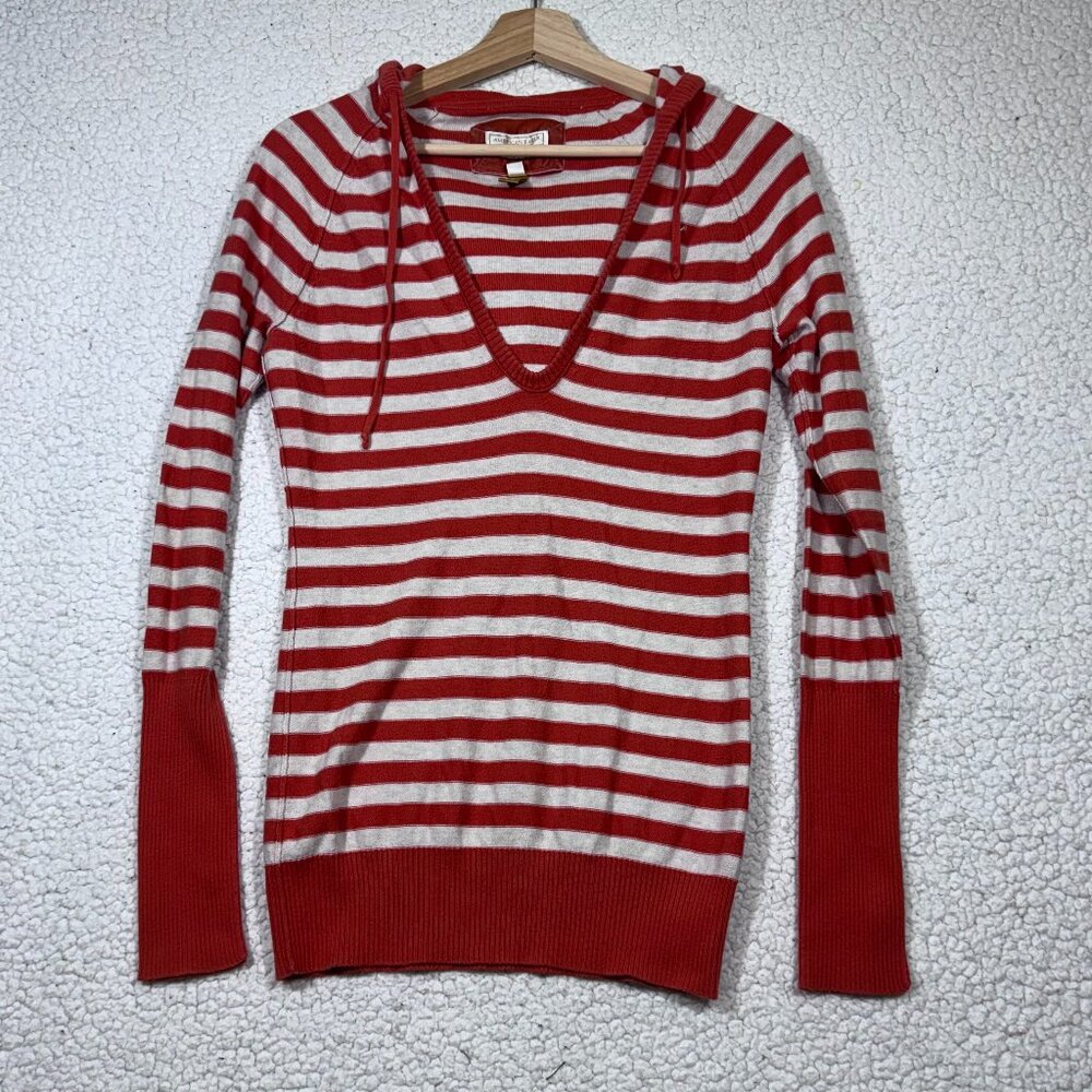 VTG American Eagle Striped Knit Hoodie Top Y2K V-Neck Pullover Size M Grunge